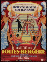 7x0351 FOLIES-BERGERE linen French 1p 1956 Zizi Jeanmarie w/sexy French showgirls by Pierre Pigeot!