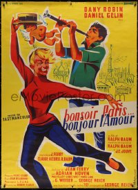 7x0359 GOOD EVENING PARIS linen French 1p 1957 great art of Dany Robin & Daniel Gelin!