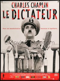 7x0360 GREAT DICTATOR French 1p R2002 c/u of Charlie Chaplin as Hitler-like Hynkel by microphones!