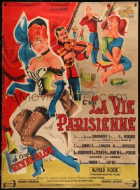 7x0377 IT'S THE PARIS LIFE linen French 1p 1954 wonderful Hurel art of showgirls & musician!