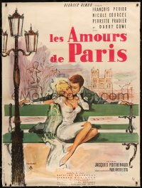 7x0383 LES AMOURS DE PARIS linen French 1p 1961 Francois Perier, sexy Nicole Courcel, Bertrand art!