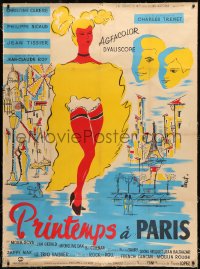7x0414 SPRINGTIME IN PARIS linen French 1p 1957 Christine Carere, Philippe Nicaud, romantic artwork!