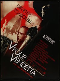 7x0423 V FOR VENDETTA French 1p 2005 Wachowskis, Natalie Portman, Hugo Weaving, city in flames!