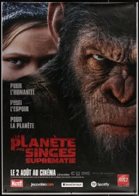 7x0425 WAR FOR THE PLANET OF THE APES teaser DS French 1p 2017 super close up of angry Caesar!