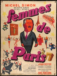 7x0429 WOMEN OF PARIS linen French 1p 1953 Femmes de Paris, Jean Boyer, Michel Simon, purple title!