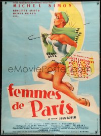 7x0428 WOMEN OF PARIS linen French 1p 1953 Femmes de Paris, Jean Boyer, Michel Simon, purple title!