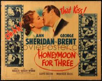 7x0021 HONEYMOON FOR THREE style B 1/2sh 1941 pretty Ann Sheridan & George Brent kissing, ultra-rare!