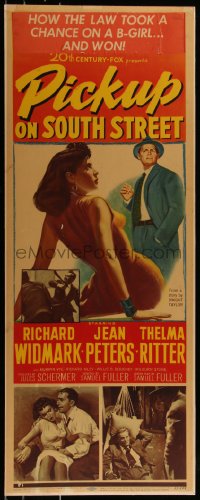7x0049 PICKUP ON SOUTH STREET insert 1953 Richard Widmark & Jean Peters in Samuel Fuller noir classic!