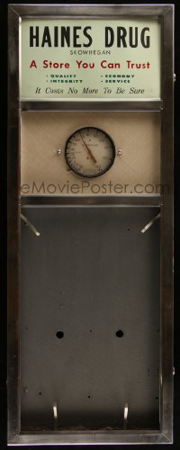 7x0056 METAL THEATER DISPLAY theater display 1950s advertising with real thermometer, Haines Drug!