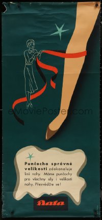 7x0155 BATA 23x51 Czech advertising poster 1949 art of woman wrapping ribbon around sexy leg!