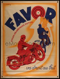 7x0270 FAVOR CYCLES VELOMOTEURS MOTOS 47x63 French advertising poster 1938 Mathey art of bikes!