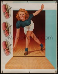 7x0299 NEAPOLITAN & BOWLING 35x45 special poster 1947 Fisher art of bowling woman & ice cream!
