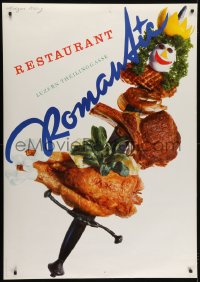 7x0282 ROMANTIC 36x51 Swiss travel poster 1962 food impaled on a sword by Edgar Kung!