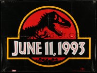 7x0136 JURASSIC PARK vinyl banner 1993 Steven Spielberg, classic logo with T-Rex over red background