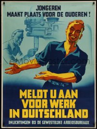 7x0286 MELDT U AAN VOOR WERK IN DUITSCHLAND 35x47 Dutch WWII war poster 1942 art of smiling workers!