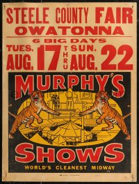 7x0014 MURPHY'S SHOWS jumbo WC 1960s two tigers and a crowded fairground, world's cleanest midway!