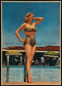 7y0104 ANITA EKBERG 12x17 calendar sample 1959 full-length poolside image in leopard skin bikini!