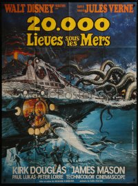 7y0723 20,000 LEAGUES UNDER THE SEA French 1p R1970s Jules Verne classic, cool deep sea sci-fi art!