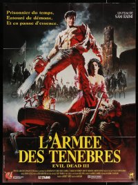 7y0753 ARMY OF DARKNESS French 1p 1993 Sam Raimi, Hussar art of Bruce Campbell w/ chainsaw hand!