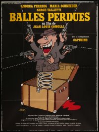 7y0768 BALLES PERDUES French 1p 1983 wacky Sine art of criminal jack in the box with gun, rare!
