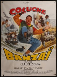 7y0770 BANZAI French 1p 1985 great Jean Mascii montage art of Coluche, Claude Zidi comedy, rare!