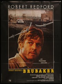 7y0813 BRUBAKER French 1p 1981 different image of warden Robert Redford in Wakefield prison!