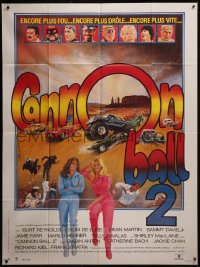 7y0824 CANNONBALL RUN II French 1p 1984 great different car racing montage art by Jean Mascii!