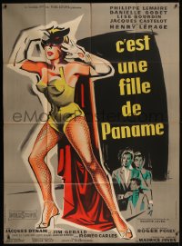 7y0820 C'EST UNE FILLE DE PANAME French 1p 1957 Hurel art of sexy showgirl with mask & cape, rare!