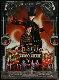 7y0836 CHARLIE & THE CHOCOLATE FACTORY French 1p 2005 Tim Burton, Johnny Depp as Willy Wonka & cast!