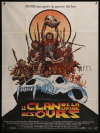 7y0843 CLAN OF THE CAVE BEAR French 1p 1986 cool different caveman artwork by Philippe Druillet!