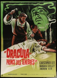 7y0895 DRACULA PRINCE OF DARKNESS French 1p R1960s art of Christopher Lee + man driving stake!