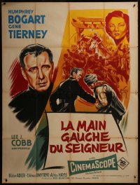 7y1058 LEFT HAND OF GOD French 1p 1955 Grinsson art of priest Humphrey Bogart & sexy Gene Tierney!