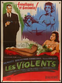7y1063 LES VIOLENTS French 1p 1957 great different Xarrie art of guy with gun by sexy girls!
