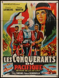 7y1073 LOS CONQUISTADORES DEL PACIFICO French 1p 1963 art of Spanish conquerors & Native Americans!