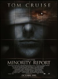 7y1101 MINORITY REPORT advance French 1p 2002 Steven Spielberg, super close image of Tom Cruise!
