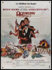 7y1131 OCTOPUSSY French 1p 1983 art of sexy Maud Adams & Roger Moore as James Bond by Goozee!