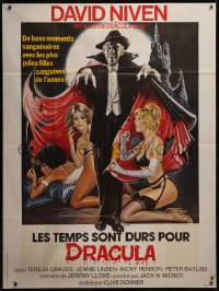 7y1133 OLD DRACULA French 1p 1980 different Enzo Sciotti art of vampire David Niven & sexy girls!