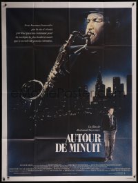 7y1191 ROUND MIDNIGHT French 1p 1986 Steven Chorney art of Dexter Gordon playing saxophone over city!