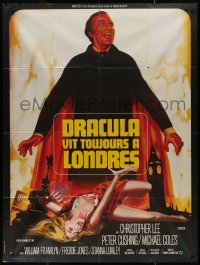 7y1196 SATANIC RITES OF DRACULA French 1p 1974 different Landi art of vampire Christopher Lee & girl!