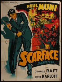 7y1198 SCARFACE French 1p R1950s Howard Hawks, different art of Paul Muni by Constantine Belinsky!