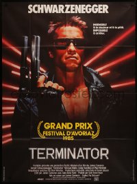 7y1247 TERMINATOR French 1p 1985 best c/u of most classic cyborg Arnold Schwarzenegger with gun!