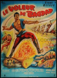7y1254 THIEF OF BAGHDAD French 1p 1961 different Jean Mascii art of hero Steve Reeves, ultra rare!