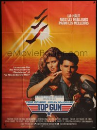 7y1265 TOP GUN French 1p 1986 great image of Tom Cruise & Kelly McGillis, Navy fighter jets!