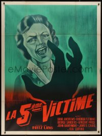 7y1304 WHILE THE CITY SLEEPS French 1p R1950s art of killer attacking scared victim, Fritz Lang noir!