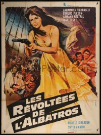 7y1307 WHITE SLAVE SHIP French 1p 1963 Georges Allard art of sexy Pier Angeli with gun on ship!