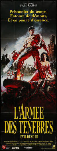 7y0718 ARMY OF DARKNESS French 46x123 1993 Raimi, Hussar art of Bruce Campbell with chainsaw hand!