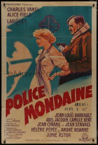 7y0704 POLICE MONDAINE French 32x47 R1940s Venabert art of Alice Field held at gunpoint, ultra rare!