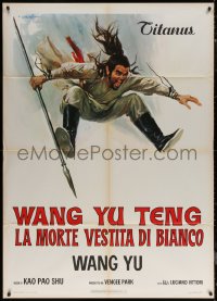 7y0517 BLOOD OF THE DRAGON Italian 1p 1973 Ciriello kung fu art of 'Jimmy' Wang Yu leaping w/ spear!