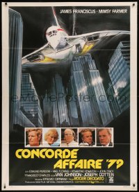 7y0539 CONCORDE AFFAIR Italian 1p 1979 Ruggero Deodato, art of airplane crashing down toward city!