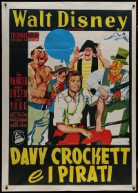 7y0542 DAVY CROCKETT & THE RIVER PIRATES Italian 1p 1957 Disney, Fess Parker & Ebsen, different!